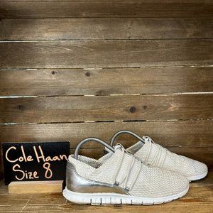 Womens Cole Haan Zerogrand White Silver Knit Comfort Sneakers Shoes Size 8 B GUC